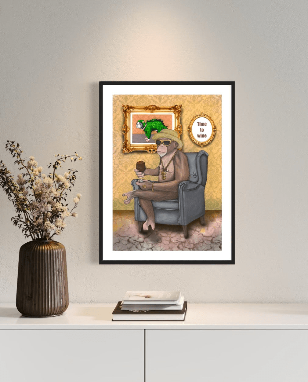 Time to wine in glam - Innrammet i enkel sort 40x50 cm