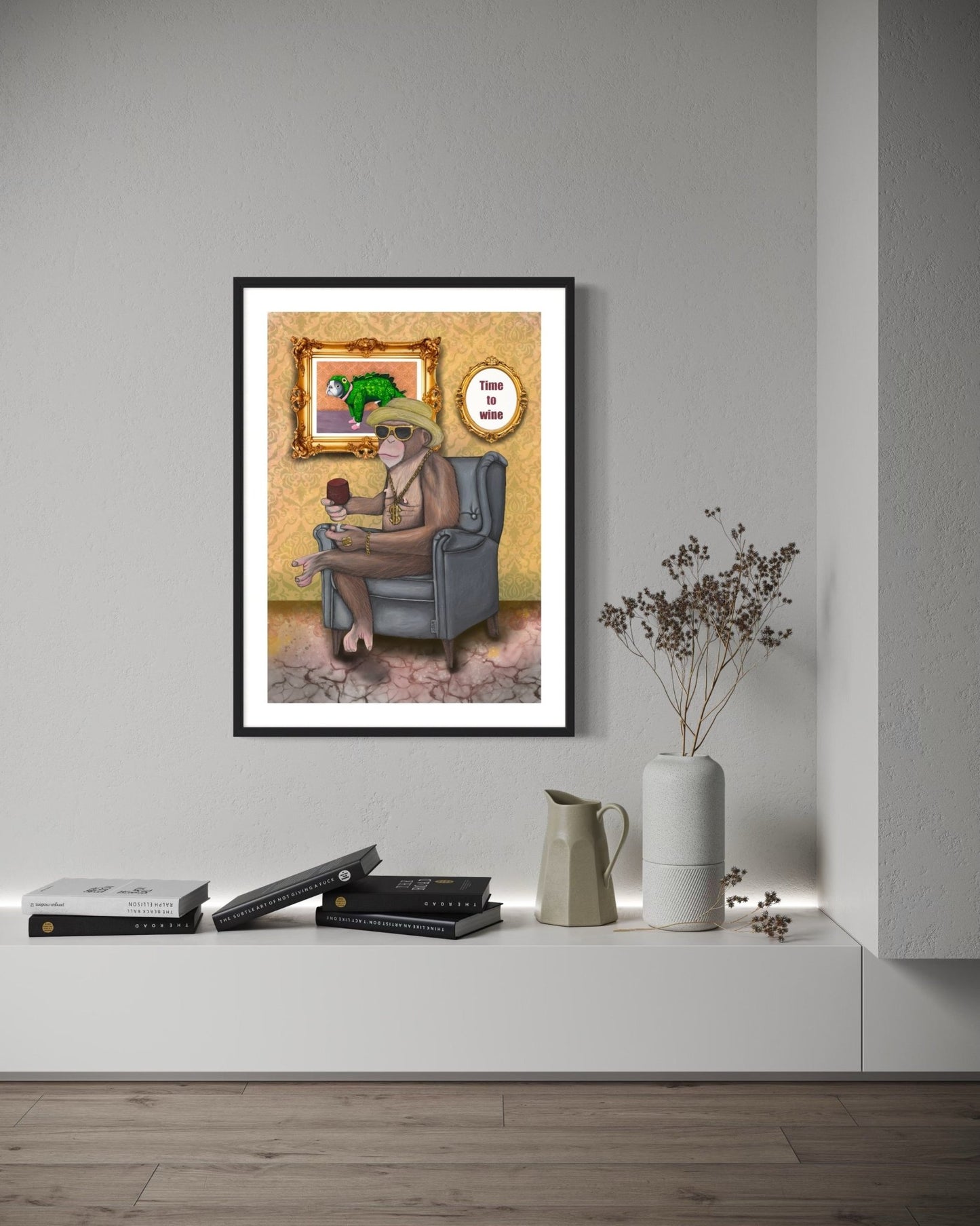 Time to wine in glam - Innrammet i enkel sort 40x50 cm