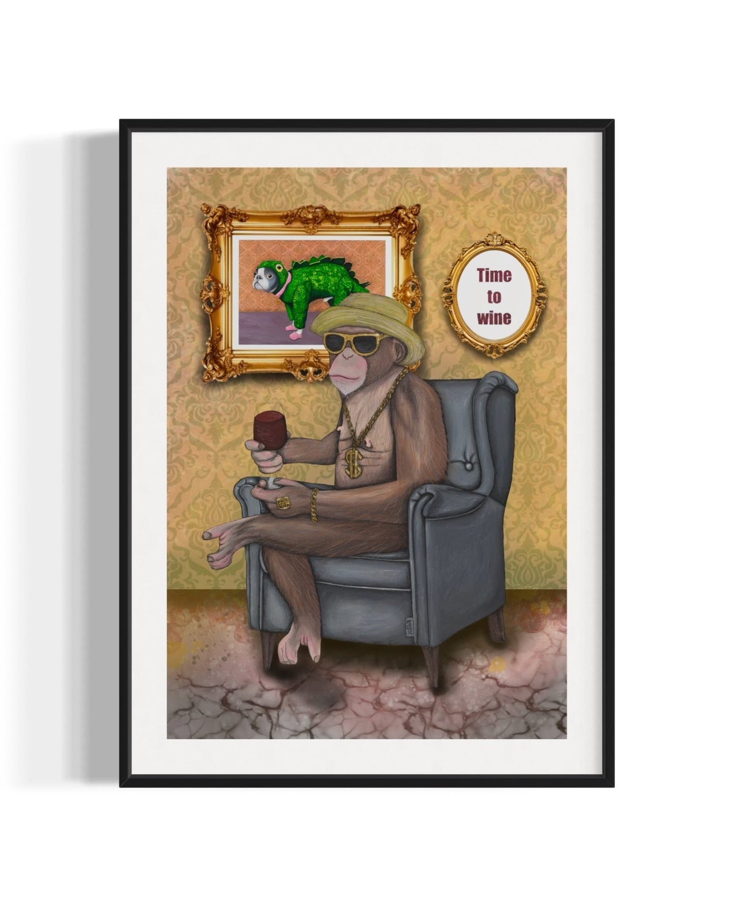 Time to wine in glam - Innrammet i enkel sort 40x50 cm