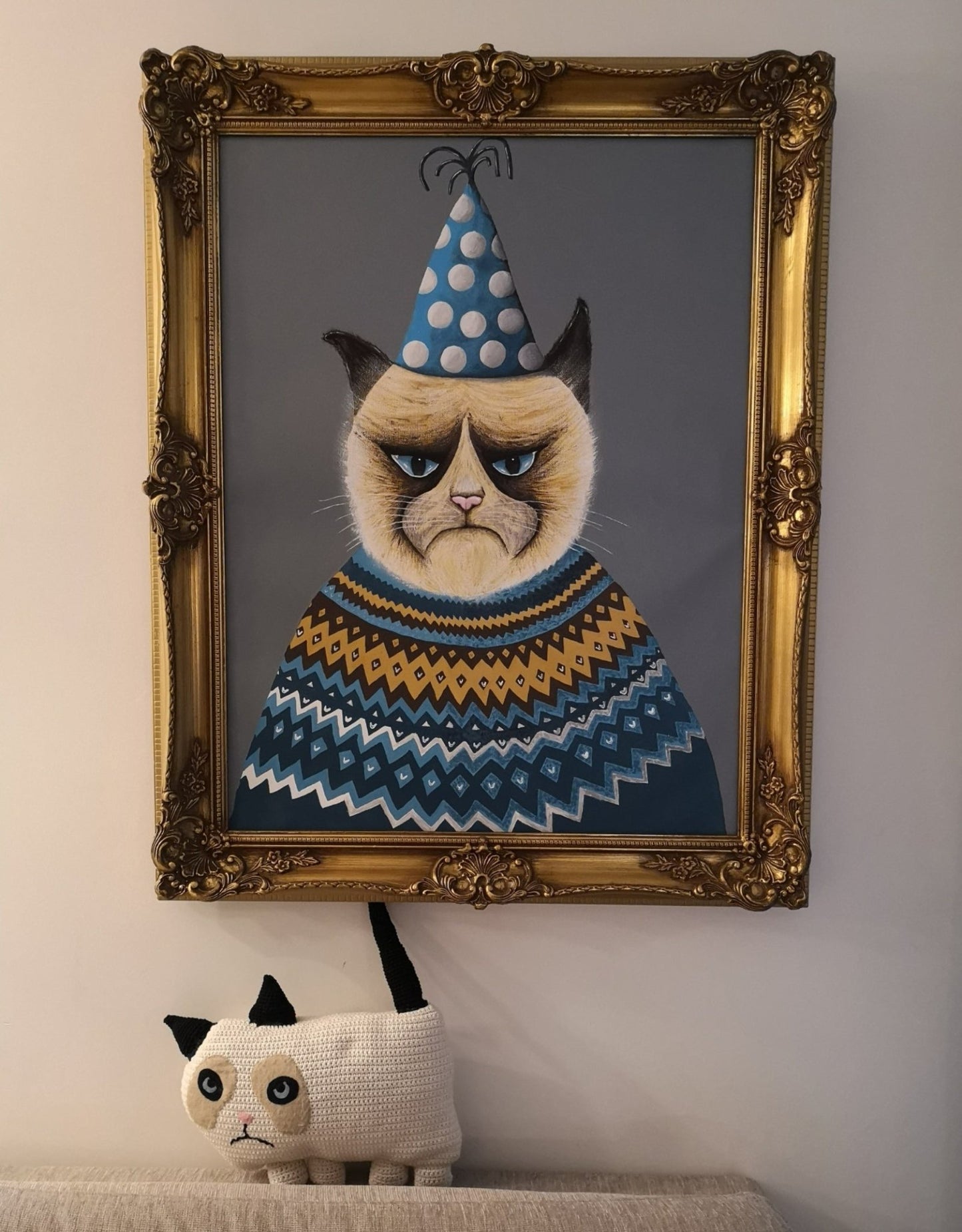 Original 1/1. "Grumpy Cat" i antikk ramme